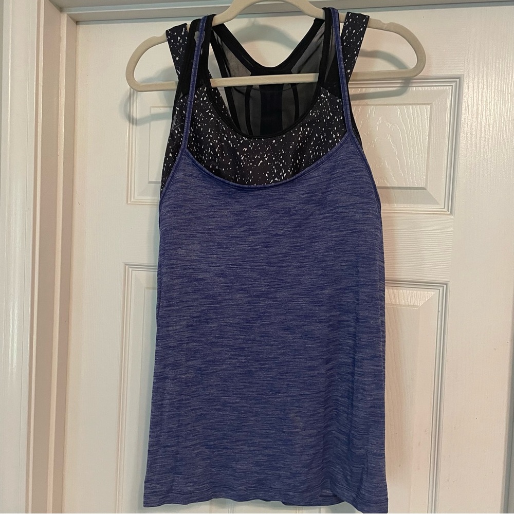 lululemon athletica Blue Black Athletic Tank Top with built in sports bra, 12